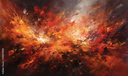  an abstract painting of a red and yellow sky with clouds. generative ai
