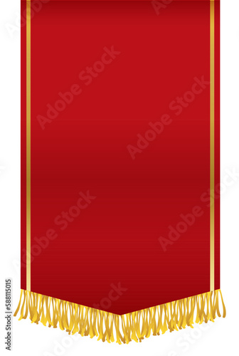 Vertical pennant with red cloth and golden fringe, Vector illustration