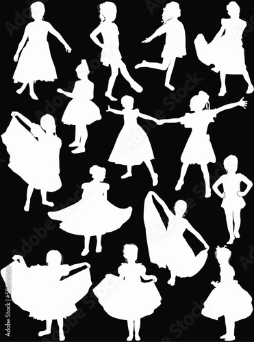 fourteen girls silhouettes collection isolated on black
