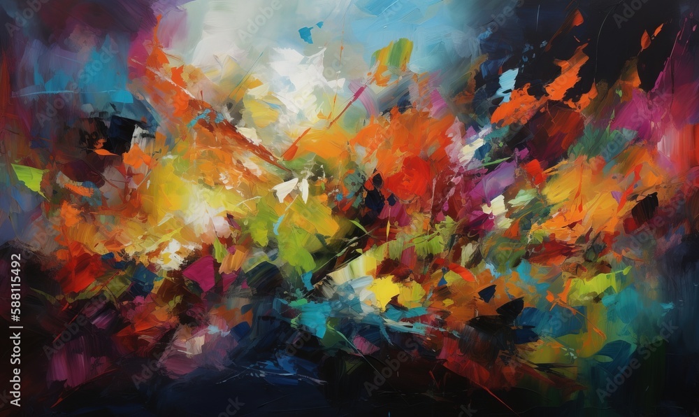 an abstract painting of a colorful sky with clouds and trees. generative ai an abstract painting of a colorful sky with clouds and trees. generative ai
