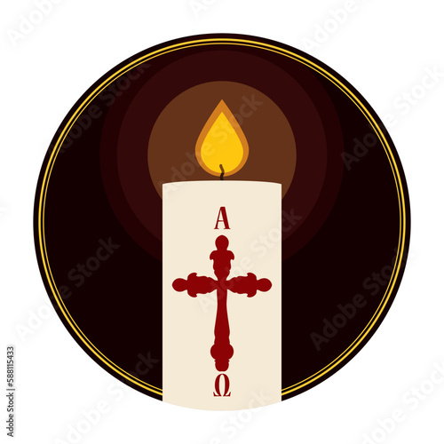 Button with lighted Paschal candle with cross in flat style, Vector illustration photo