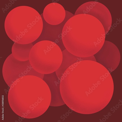 abstract three-dimensional background of red circles on a dark background