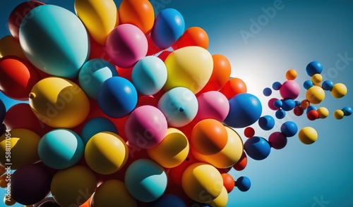  a bunch of balloons floating in the air on a sunny day. generative ai