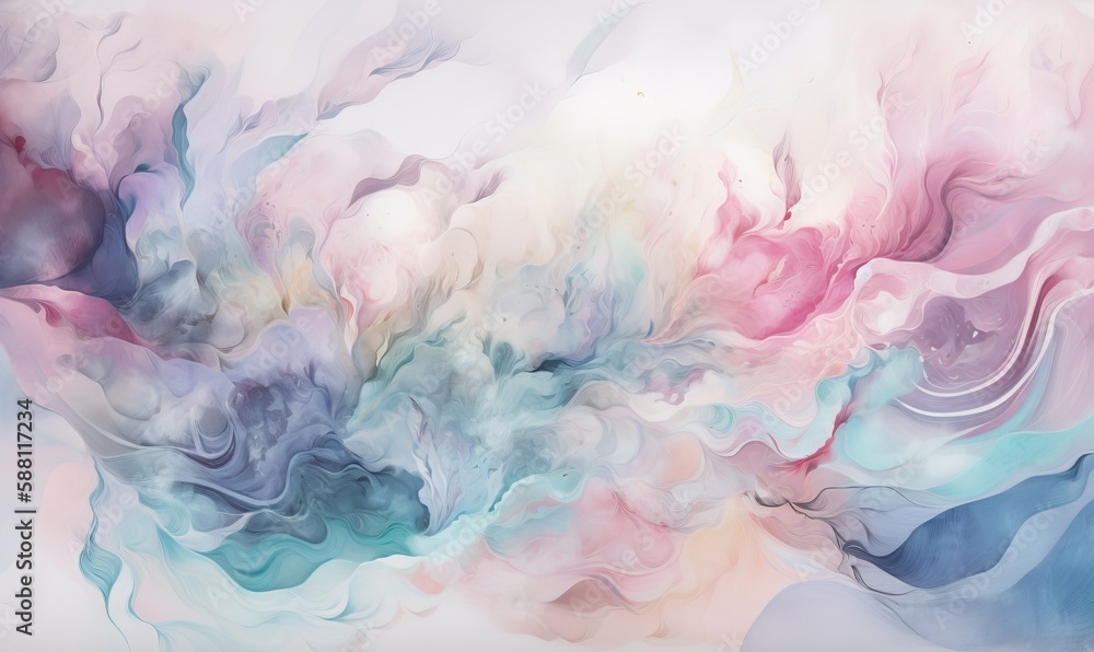 Fototapeta premium an abstract painting with pastel colors on a white background. generative ai