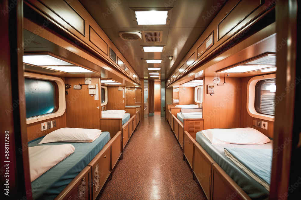 Fototapeta premium Cabins on a cruise ship. Generative AI.
