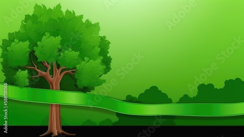 A green banner with a tree for Arbor Day. With empty space for text. Generative ai.