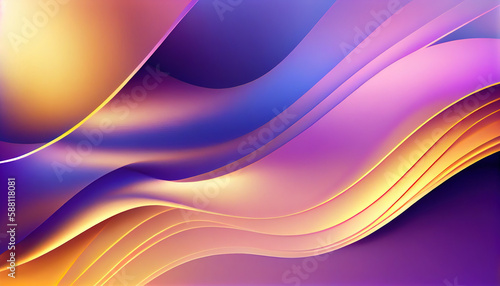 Abstract Shiny neon glass translucent wavy composition with gradient transition  elegant clean background - generative AI.