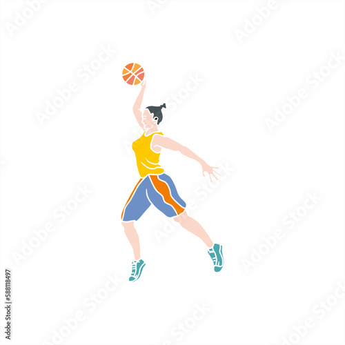 colorful illustration of a female basketball player