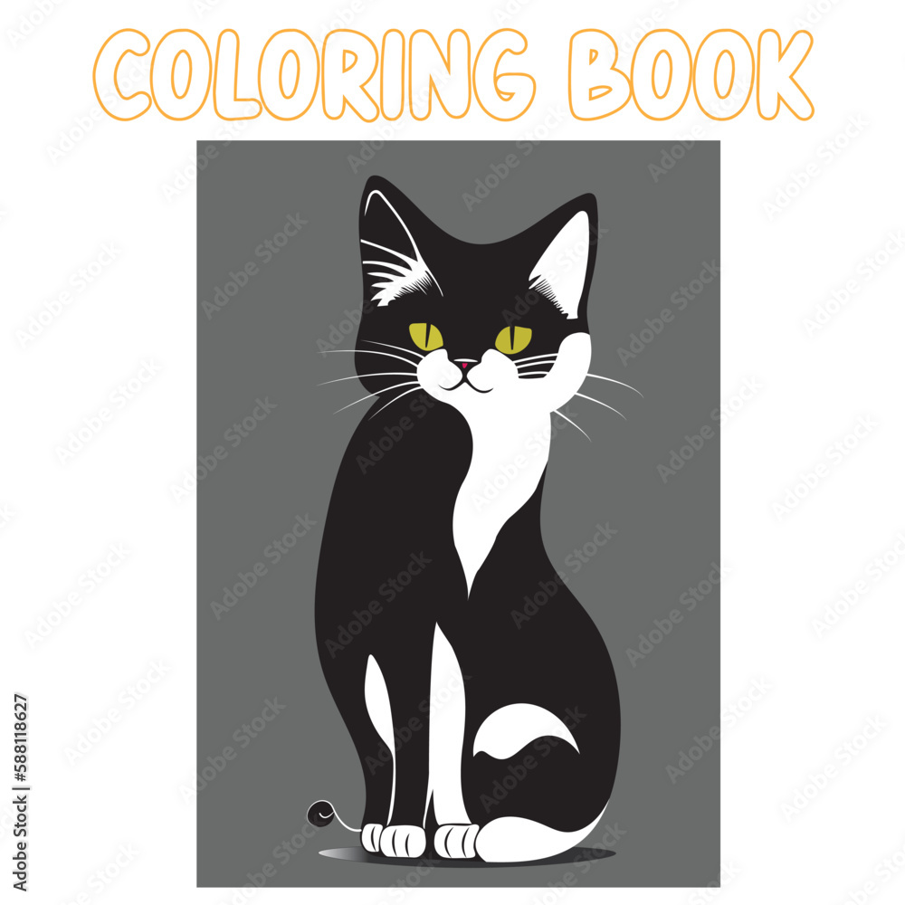 Obraz premium Cat vector animal coloring book for kids. Image, art, photo, icon and illustration coloring page for childrens..