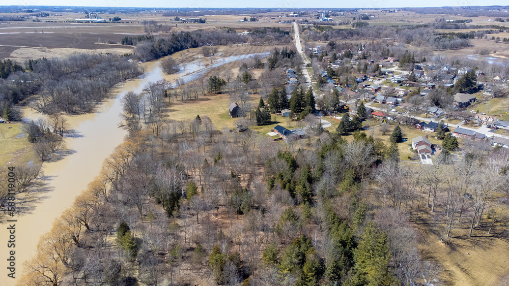 Fototapeta premium Spring Flooding in New Hamburg, ON
