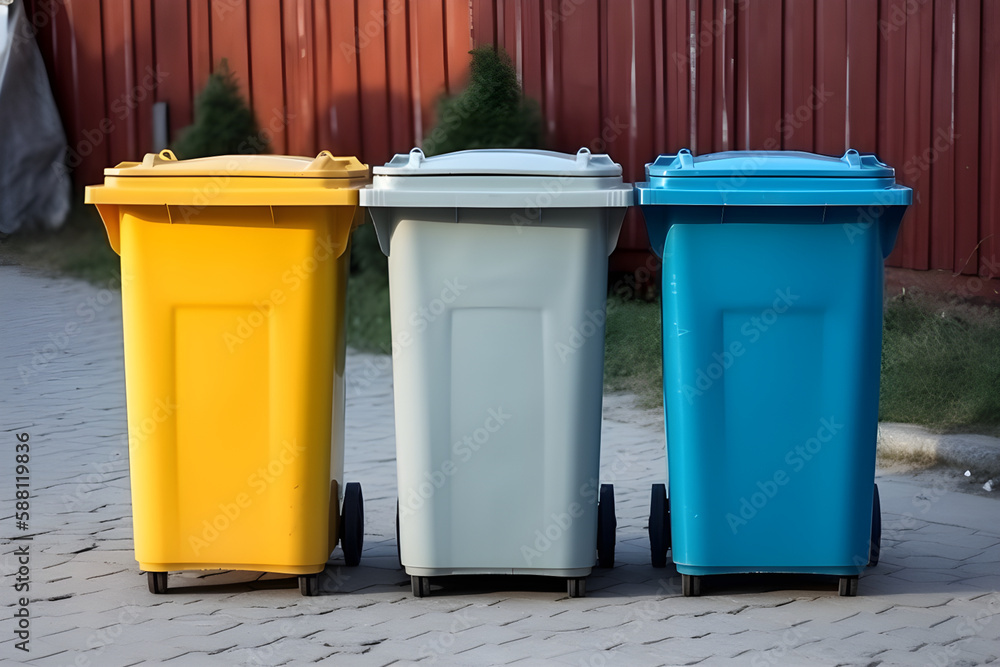 Concept of separate garbage in the apartment. General and Recyclable waste. Generative A Concept of separate garbage in the apartment. General and Recyclable waste. Generative A