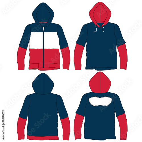 Round head Long sleeve Soft shirts overall fashion Flat outlines technical drawing vector model for men. Clothing design mock up CAD illustration. Sweater fashion design isolated on white.