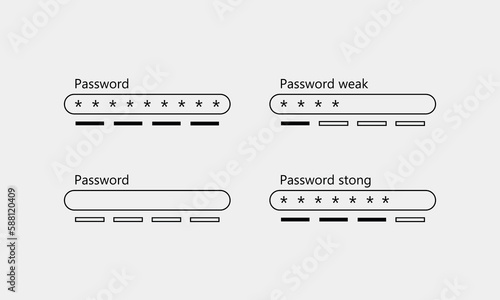 Forget password interface. Secure lock key. Weak and strong password on menu interface. Vector illustration 