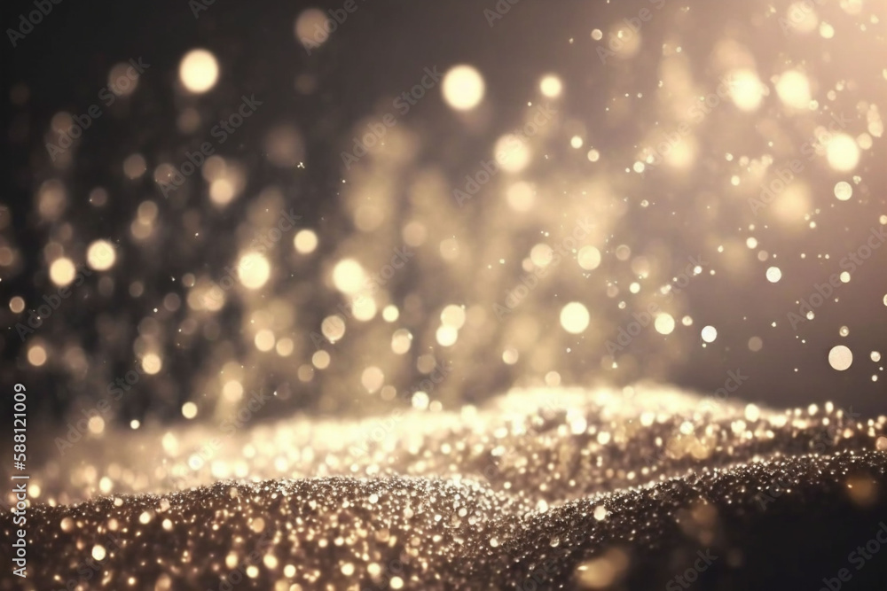 gold and silver colored glowing glow bokeh out of focus blurred particles and lights and waves.  Abstract glamour high tech technology background. Generative AI