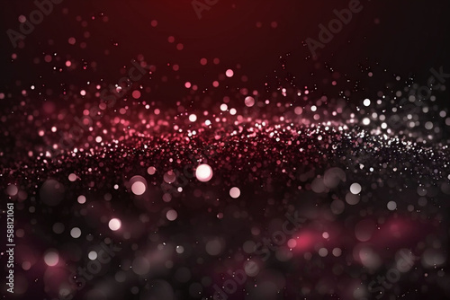 maroon and dark red colored glowing glow bokeh out of focus blurred particles and lights and waves. Abstract glamour high tech technology background. Generative AI