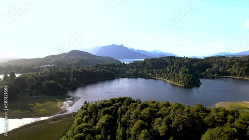 Vista aérea de Bariloche lago perito moreno, lago Nahuel Huapi, lago morenito, cordillera de los andes con dron photo