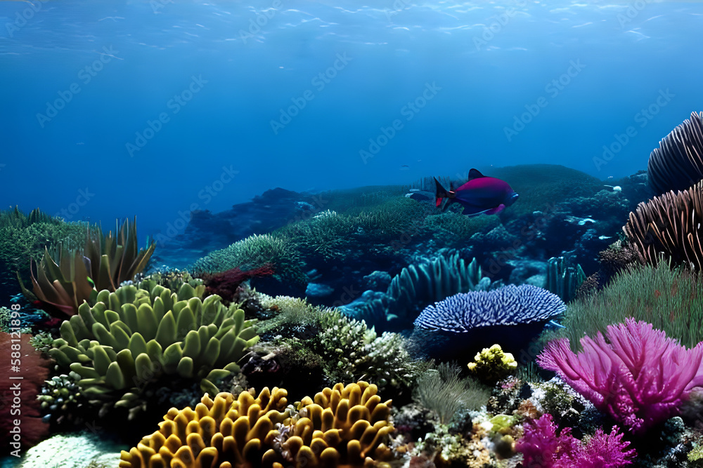 Fototapeta premium coral reef and diver