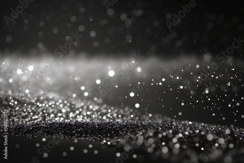 gray and silver colored glowing glow bokeh out of focus blurred particles and lights and waves. Abstract glamour high tech technology background. Generative AI