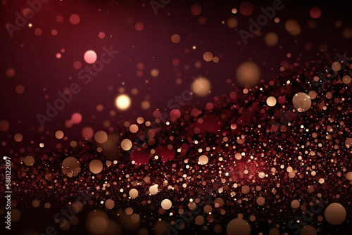 red and gold colored glowing glow bokeh out of focus blurred particles and lights and waves.  Abstract glamour high tech technology background. Generative AI photo