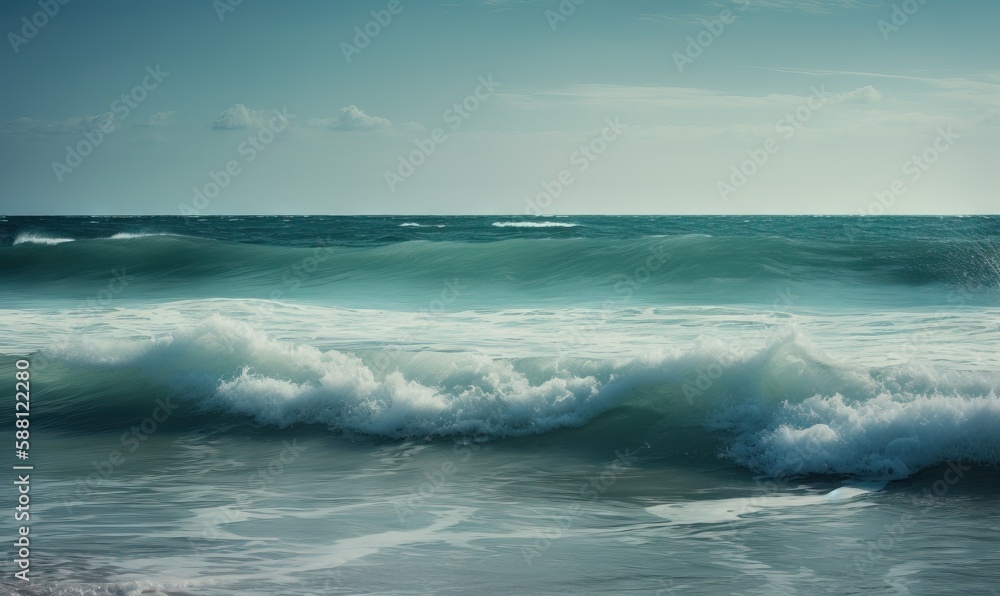  a large body of water with waves coming in to shore.  generative ai