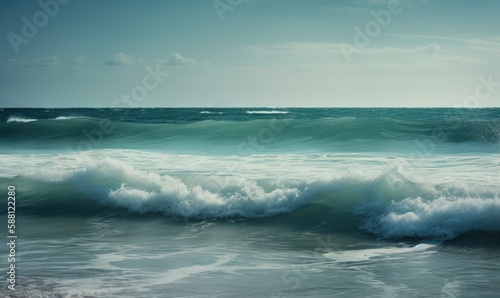  a large body of water with waves coming in to shore. generative ai