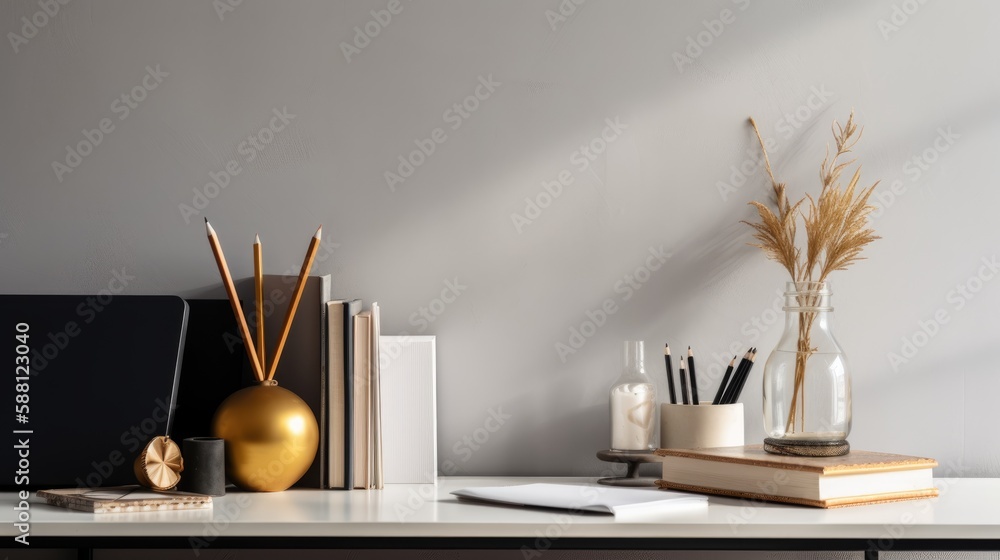 Clean, minimalist background with space for copy, featuring an arrangement of various educational items. Generative AI Clean, minimalist background with space for copy, featuring an arrangement of various educational items. Generative AI