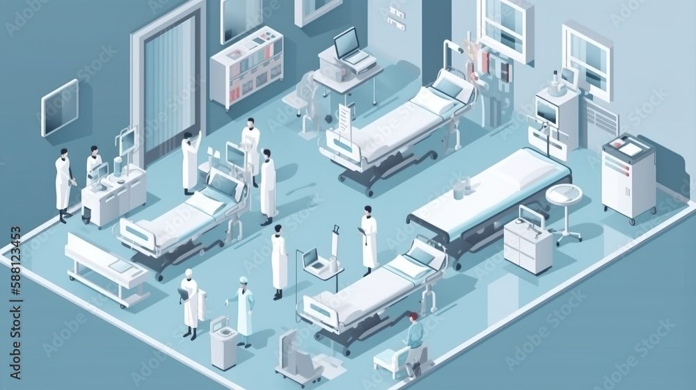 Illustration of an Hospital Room full of people (AI Generated) Illustration of an Hospital Room full of people (AI Generated)