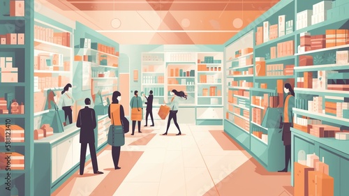 Illustration of a Busy Pharmacy (AI Generated)