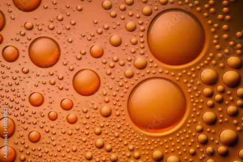 macro water drops droplets beading on a mandarin orange colored painted metal car with waxed finish, background, generative ai