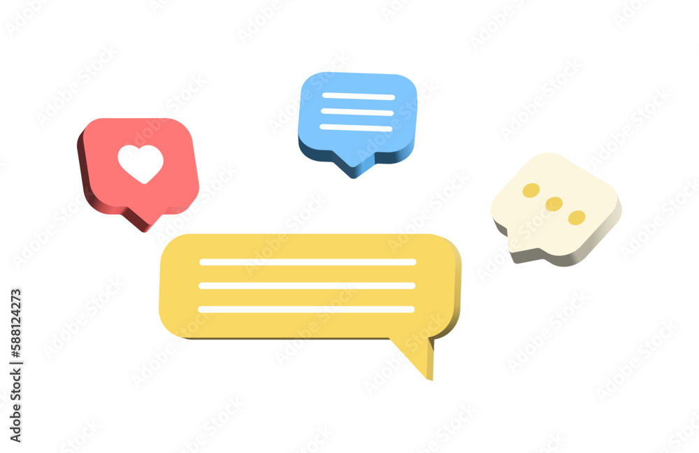 3d speech bubble chat message icon. social media communication concept ...