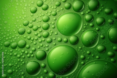 macro water drops droplets beading on a green colored painted metal car with waxed finish, background, generative ai