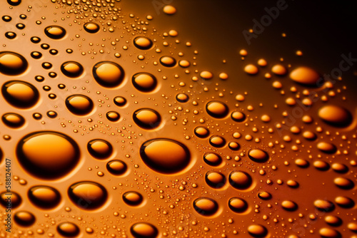 macro water drops droplets beading on a orange brown colored painted metal car with waxed finish  background  generative ai