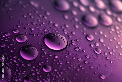 macro water drops droplets beading on a purple eggplant colored painted metal car with waxed finish, background, generative ai