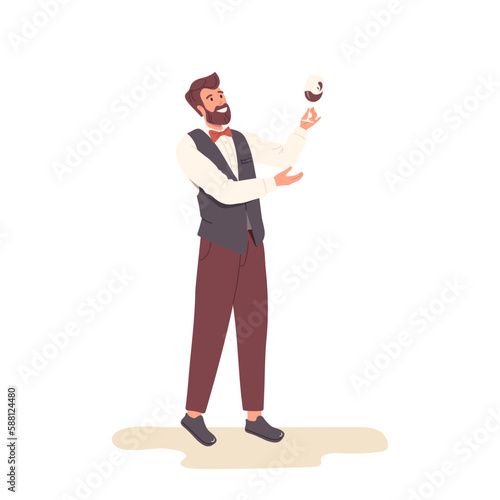 Sommelier shaking wine in glass tasting craft traditional grape alcoholic drink at degustation party