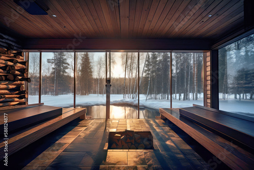 Sauna room in winter morning, Generative AI © HiroSund