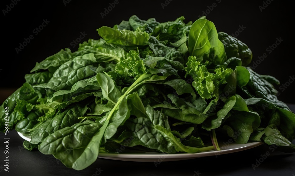 a white plate topped with lots of green leafy vegetables. generative ai a white plate topped with lots of green leafy vegetables. generative ai