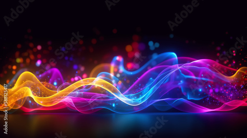 illustration of colored energies, vibrations of the sound of music, light waves