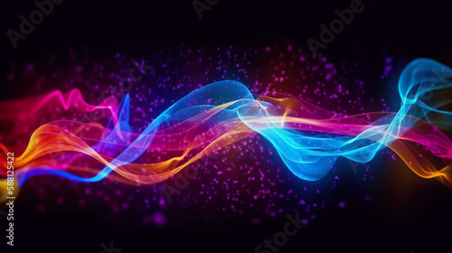 illustration of colored energies, vibrations of the sound of music, light waves