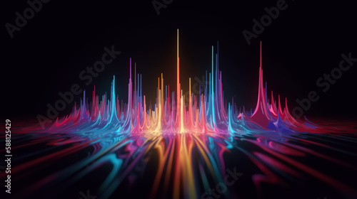 illustration of colored energies, vibrations of the sound of music, light waves