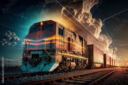 Business Logistics and transportation concept, of Container Cargo train, generative ai