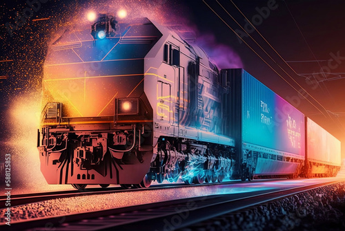 Business Logistics and transportation concept, of Container Cargo train, generative ai