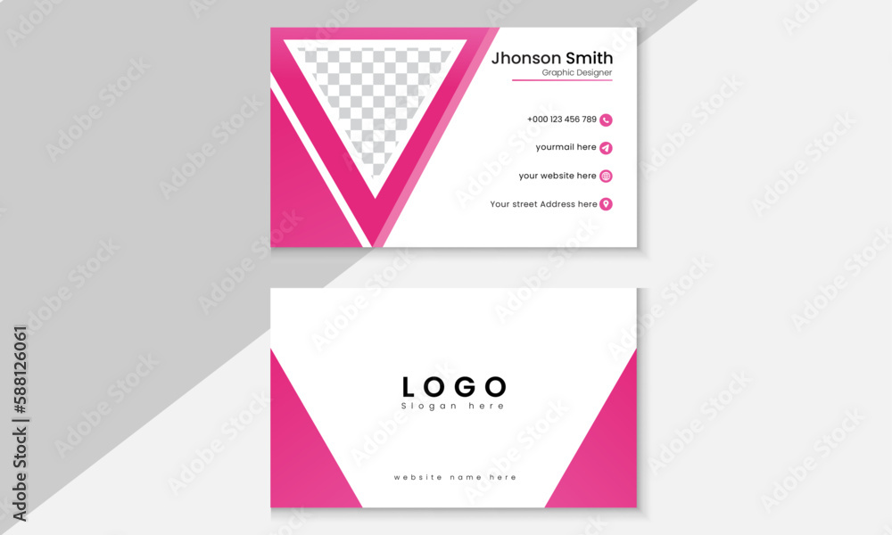 Futuristic professional business card design with Pink gradient and modern theme.
