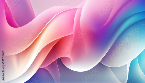 Abstract Shiny neon glass translucent wavy composition with gradient transition  elegant clean background - generative AI.