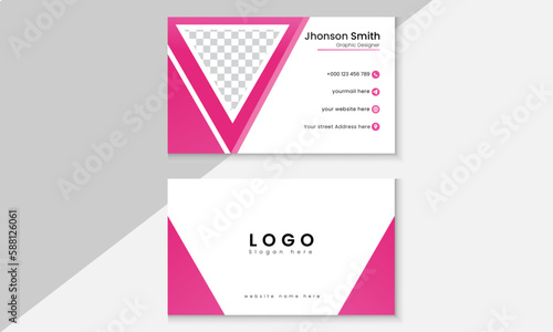 Futuristic professional business card design with Pink gradient and modern theme.  © dlzerox