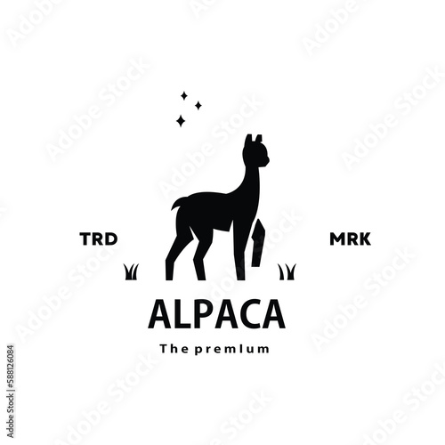 vintage retro hipster alpaca logo vector silhouette art icon for farm