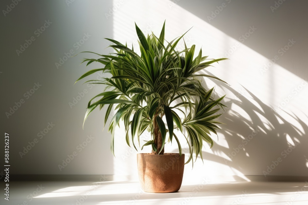 potted plant in a minimalist white room. Generative AI