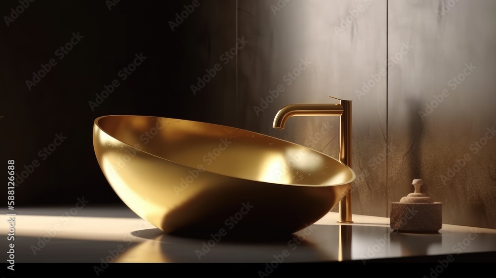 Ultra modern house natural gold bathroom sink. Generative AI