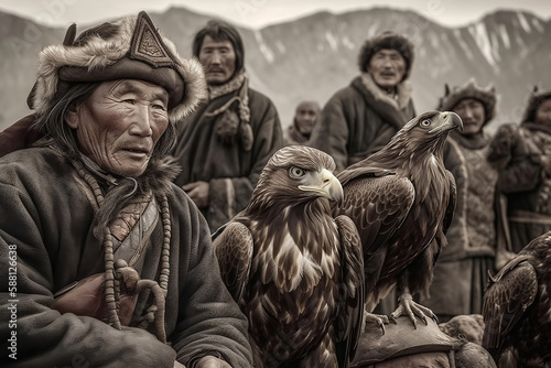 Mongolian eagle hunter, generative ai