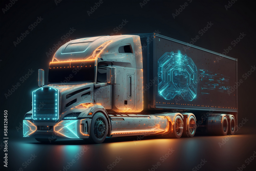 Truck with Industrial Container Cargo for Logistic Import Export at yard, generative ai