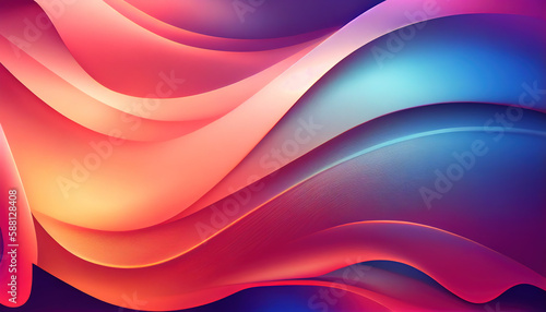 Abstract Shiny neon glass translucent wavy composition with gradient transition, pink blue purple Beige elegant clean background - generative AI.